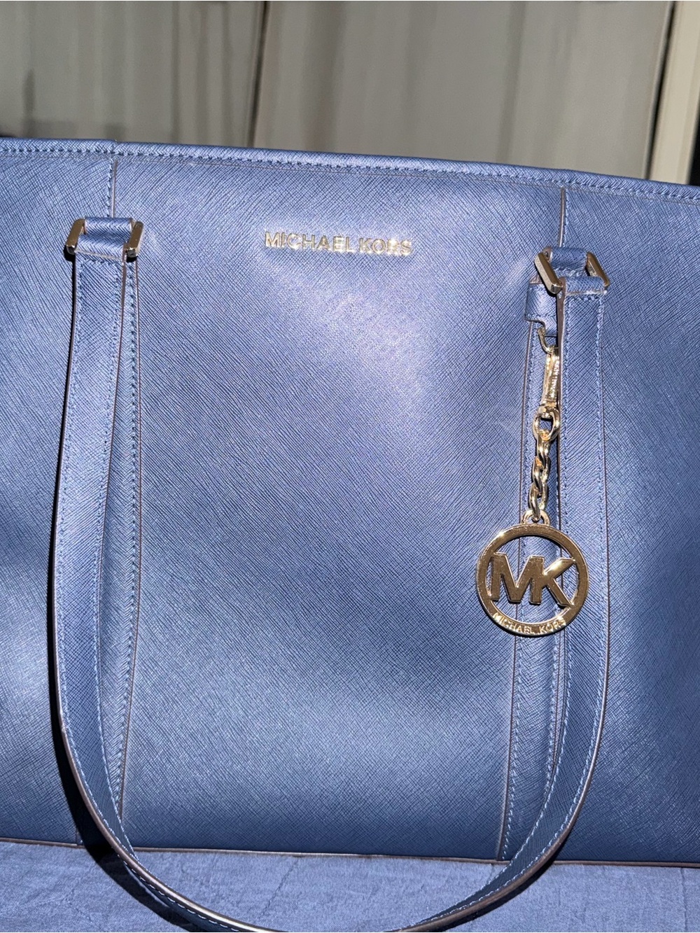 Michael Kors Navy Saffiano Leather Tote with Gold hardware